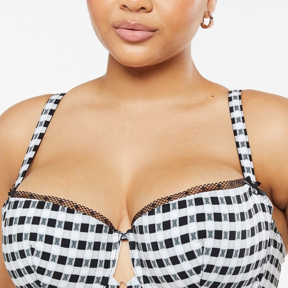 Savage Fenty X Gingham padded low balconette Bra 34D logo check print NWT packgn - Picture 4 of 7